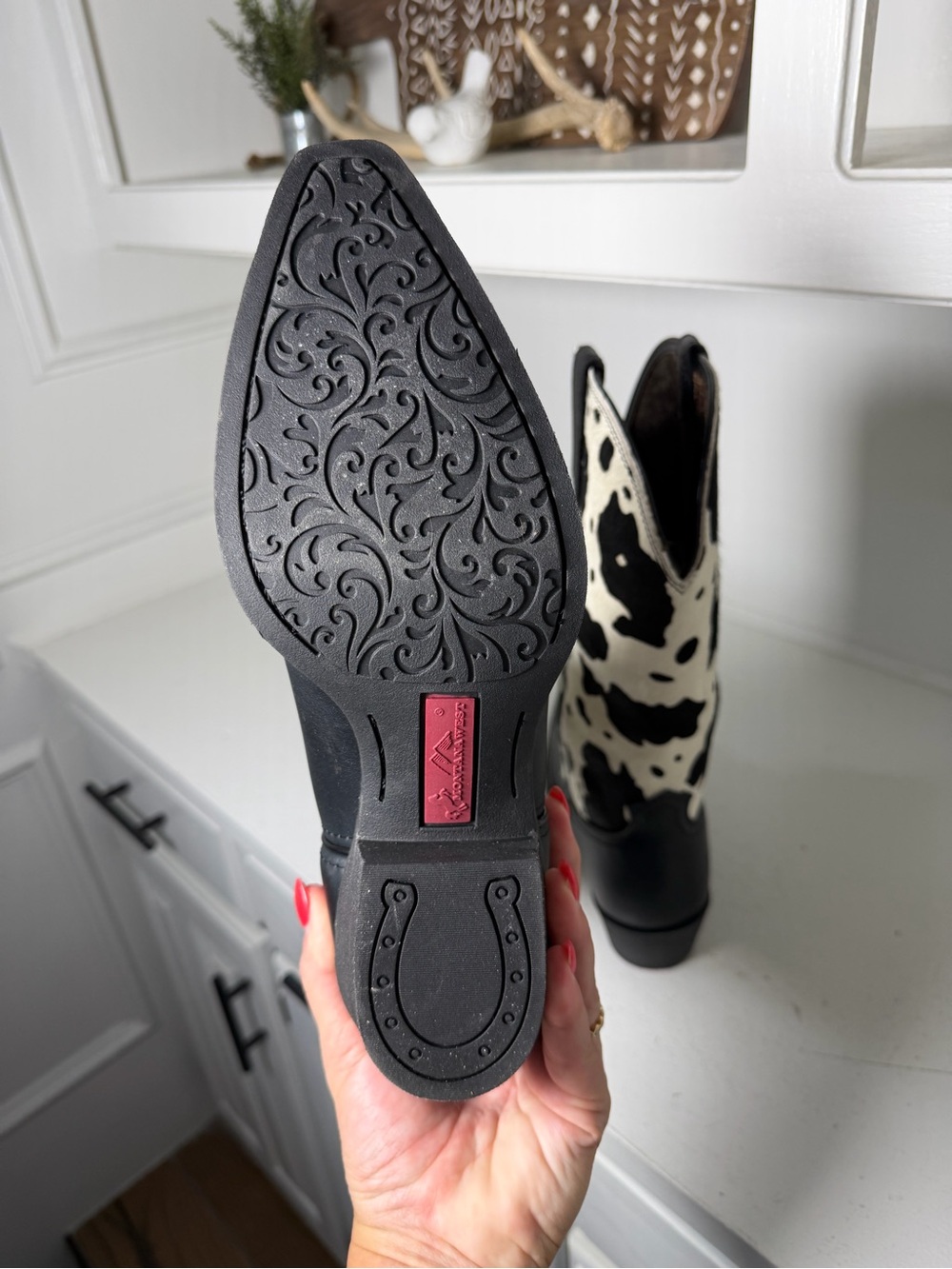 **SOLD**Montana West Cow Print Cowboy Boots Women's 8.5 Black Leather Western - Picture 9 of 11